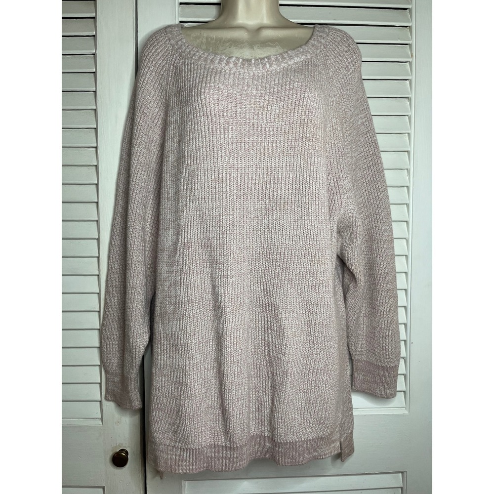 Express  Pink Marled Slouchy Tunic Sweater Scoop Neck Side Slit Largel
